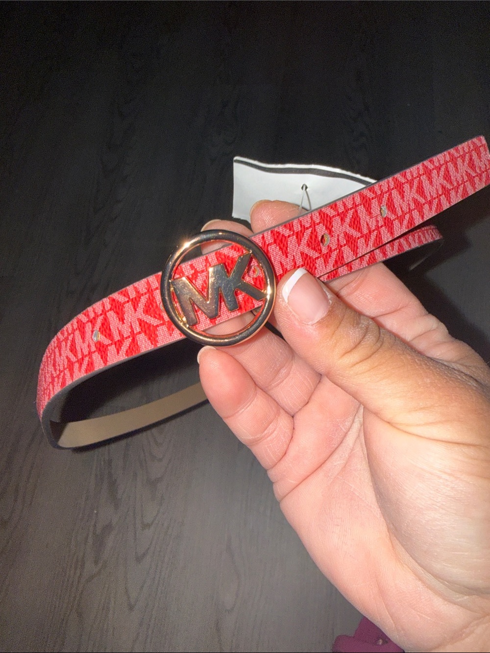 Michael Kors  Logo Monogram Belt with Gold MK Buckle